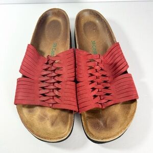 Comfortfusse sandals slides Red leather comfort shoe size 39 US 9 womens
